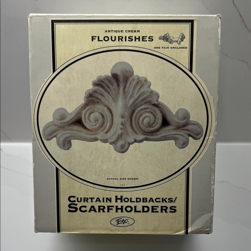 One pair of Flourishes Antique Cream Curtain Holdbacks Scarf Holders by Etc. NEW